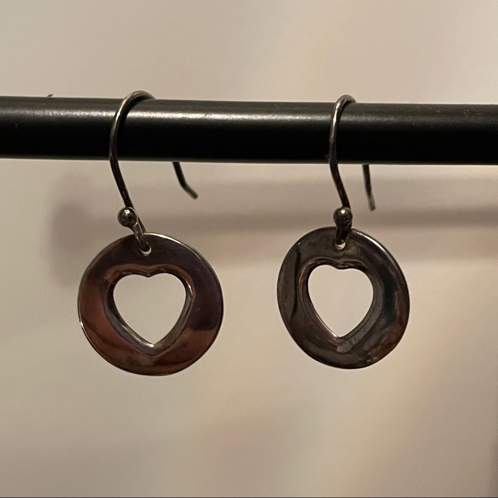 Sterling silver heart cutout drop earrings made in India